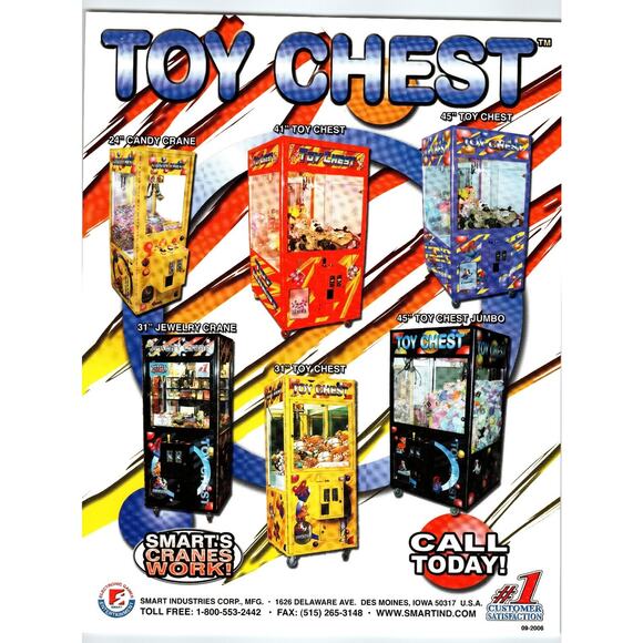 2006 Smart Industries Toy Chest Claw Machine Arcade Flyer Iowa USA - Picture 1 of 2